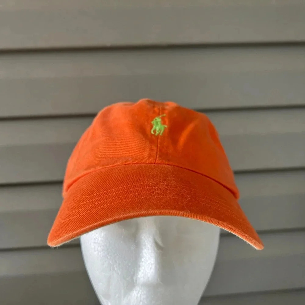 NWT- Vintage Polo Ralph Lauren Strapback Hat Cap Adjustable Orange Green Pony